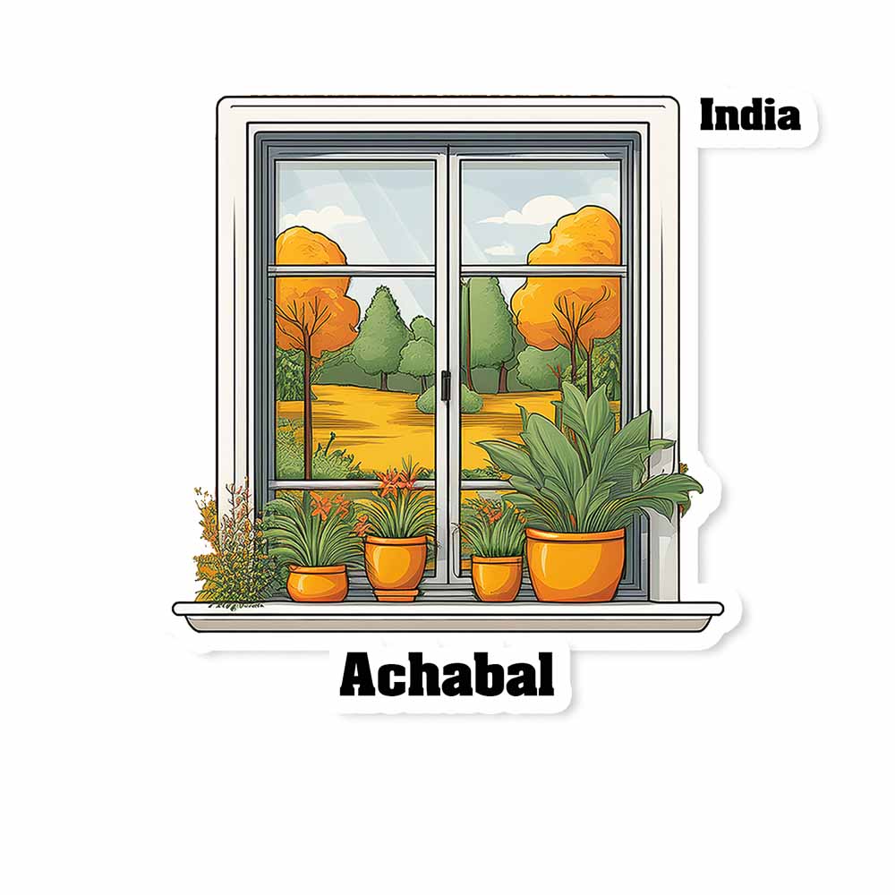 Achabal Window White Plants Pots Sticker