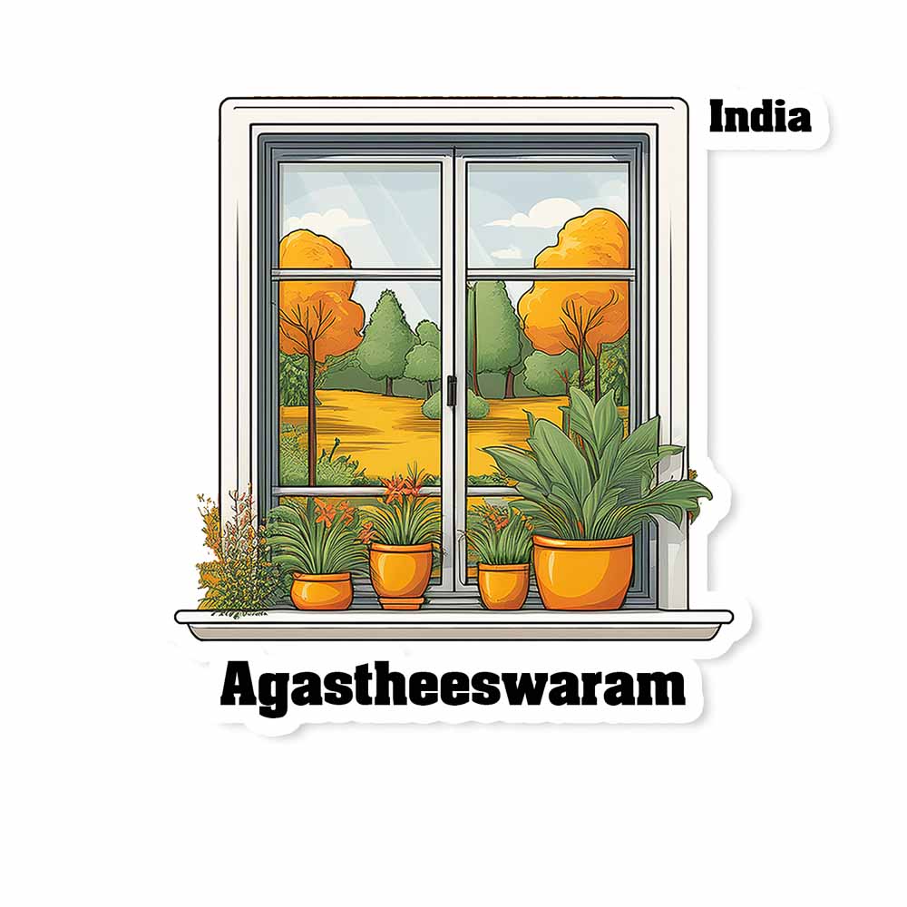 Agastheeswaram Window White Plants Pots Sticker