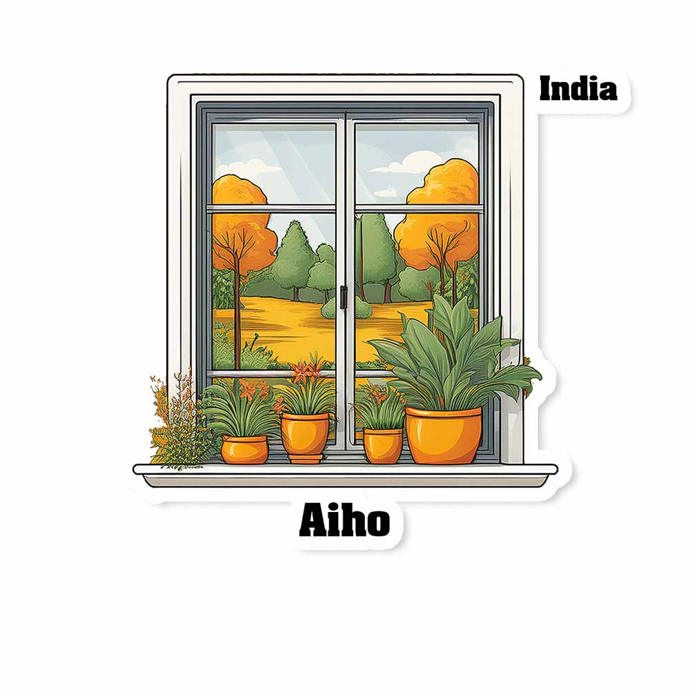 Aiho Window White Plants Pots Sticker