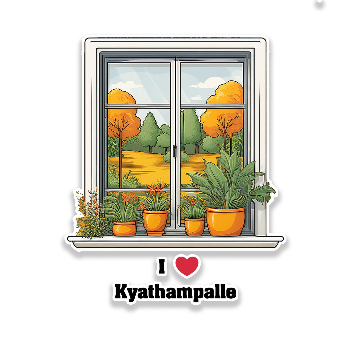 Kyathampalle Window White Plants Pots Sticker