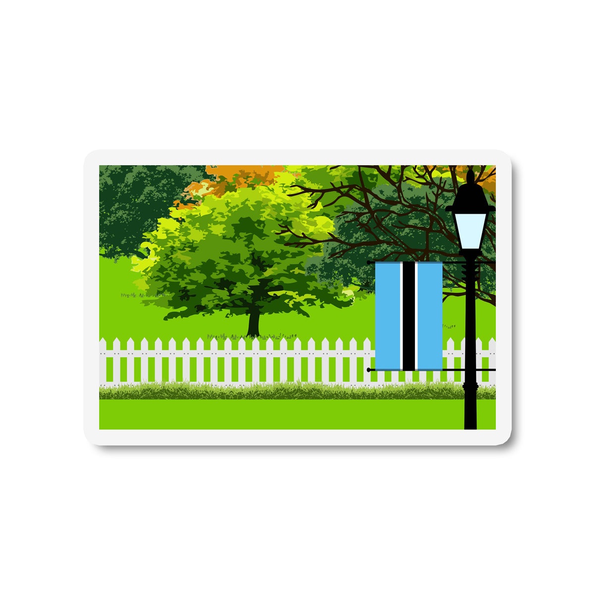 Botswana Flag Trees and Street Lamp Sticker