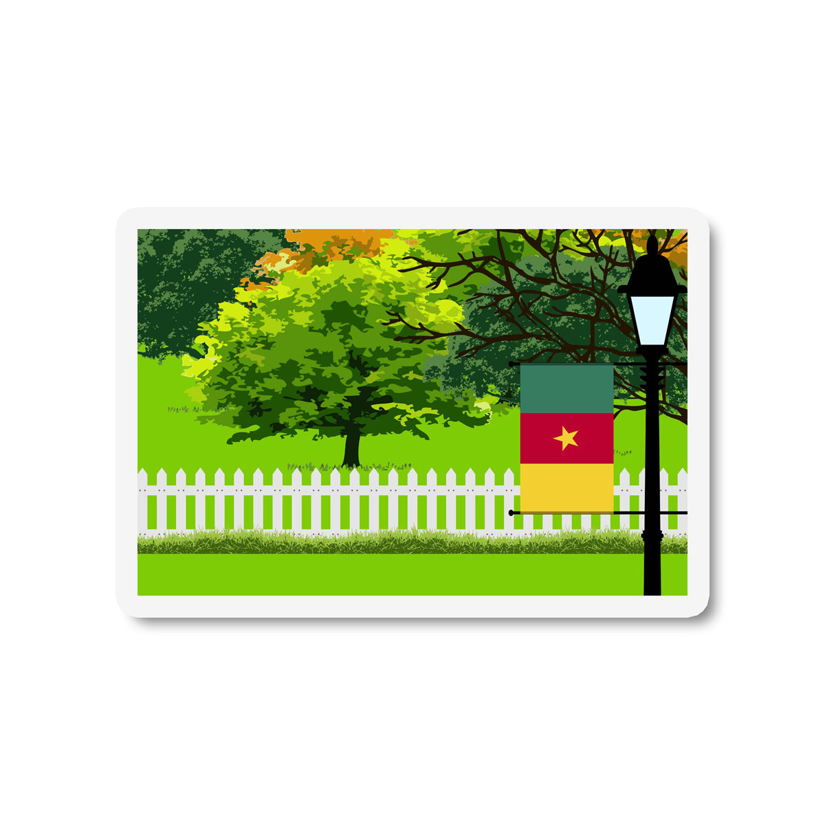 Cameroon Flag Trees and Street Lamp Sticker