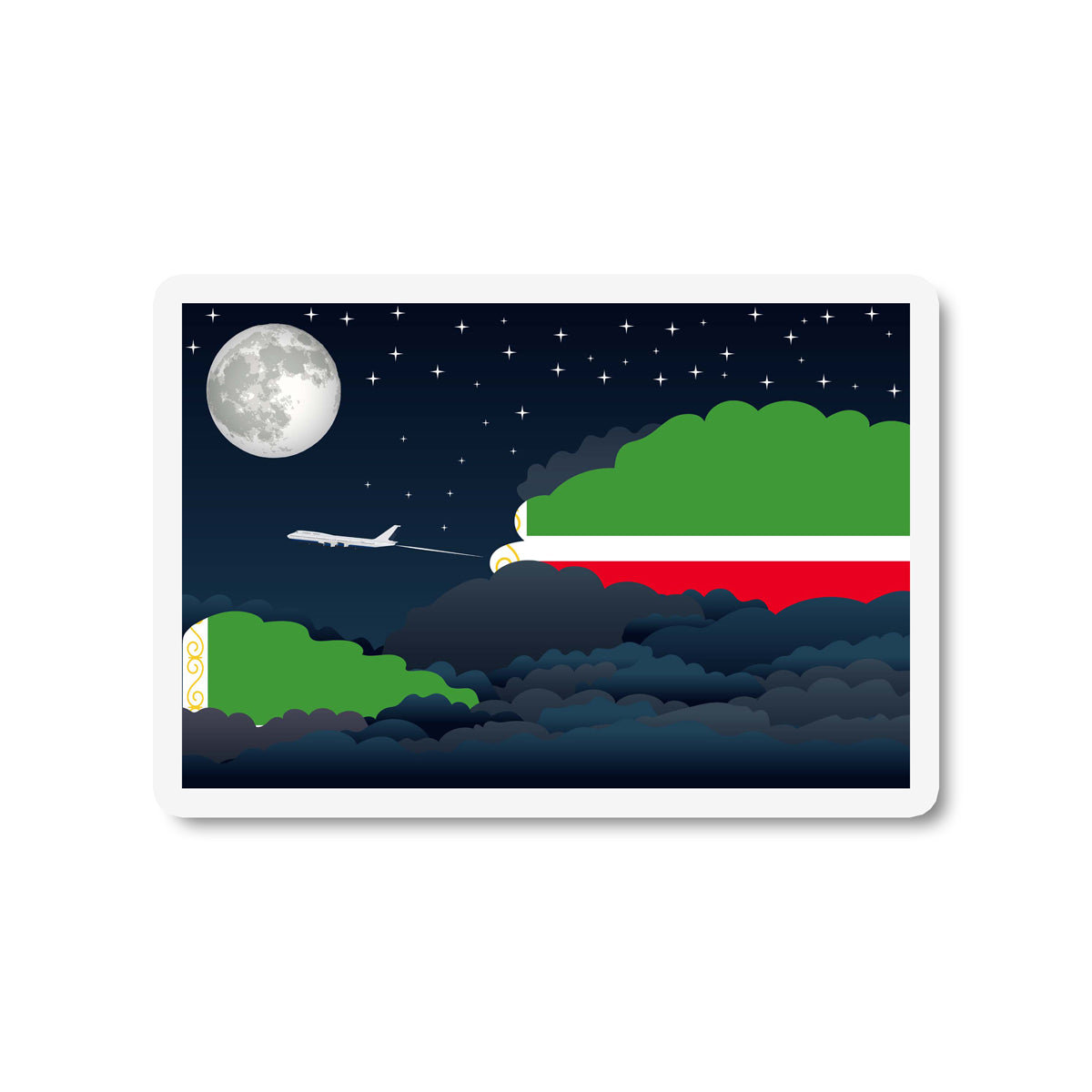 Chechen Republic Flags Night Clouds Sticker