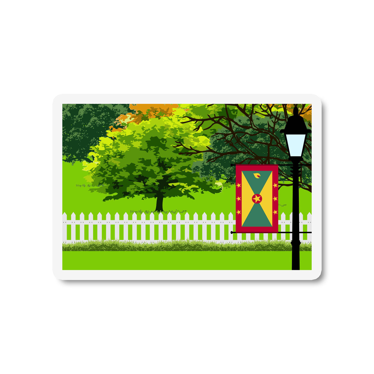 Grenada Flag Trees and Street Lamp Sticker