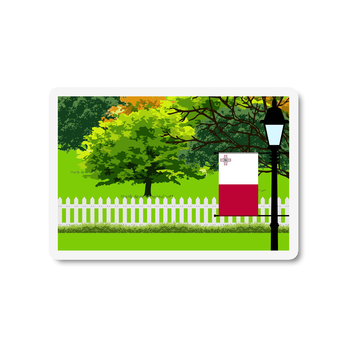 Malta Flag Trees and Street Lamp Sticker