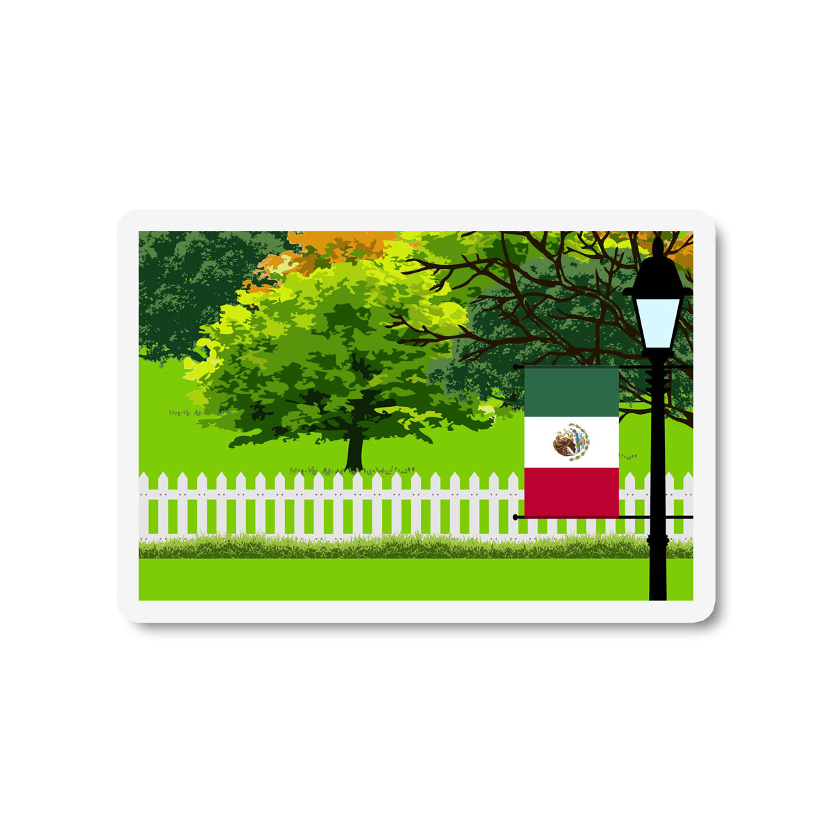 Mexico Flag Trees and Street Lamp Sticker