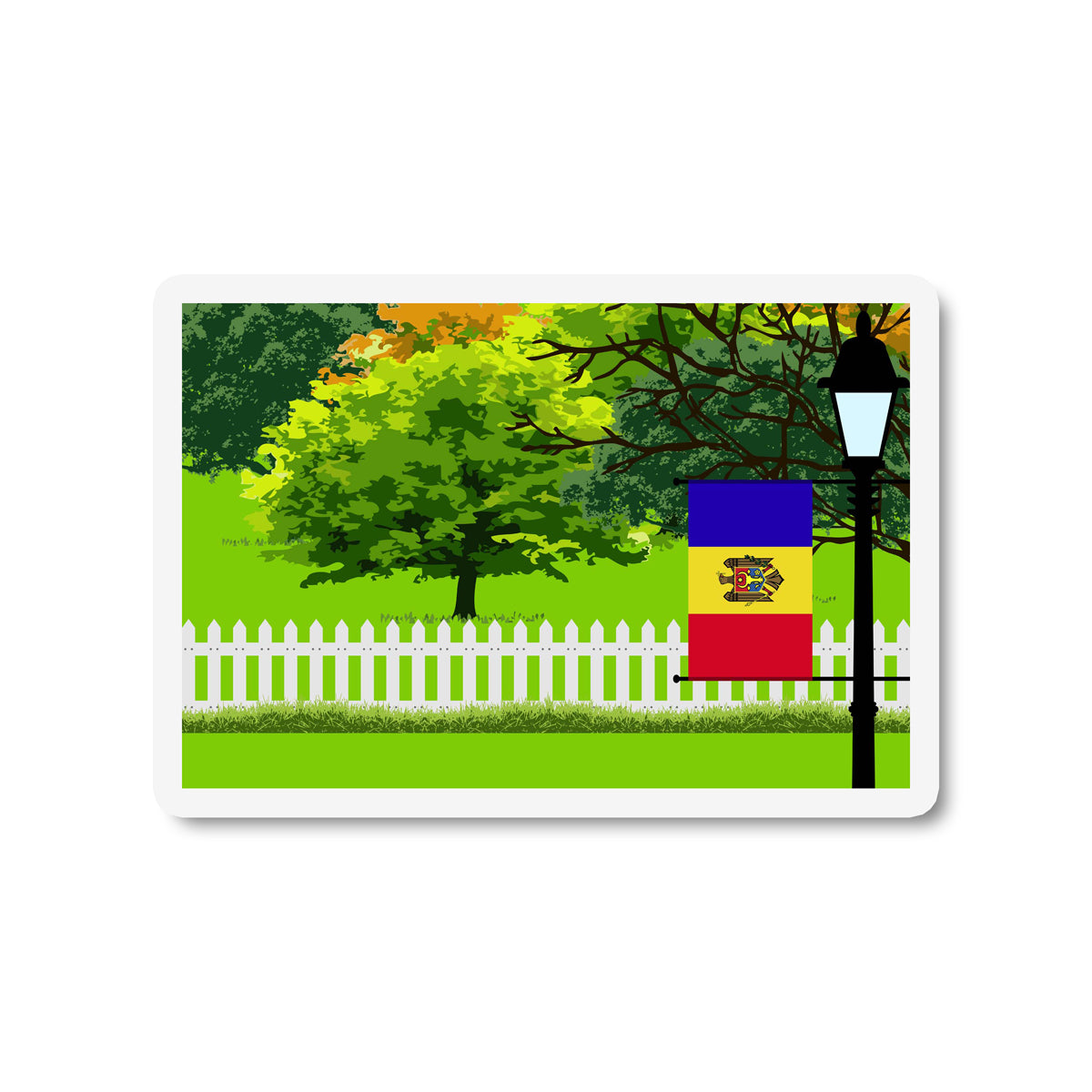 Moldova Flag Trees and Street Lamp Sticker
