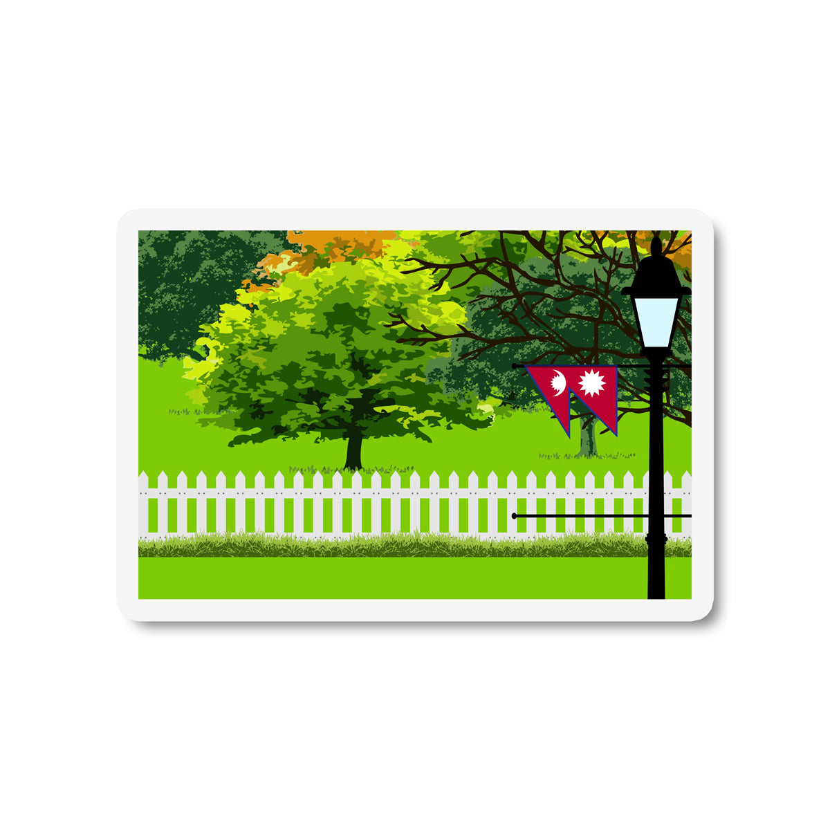 Nepal Flag Trees and Street Lamp Sticker
