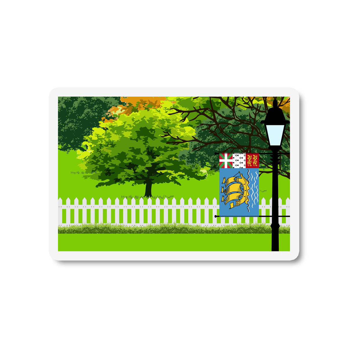 Saint Pierre and Miquelon Flag Trees and Street Lamp Sticker