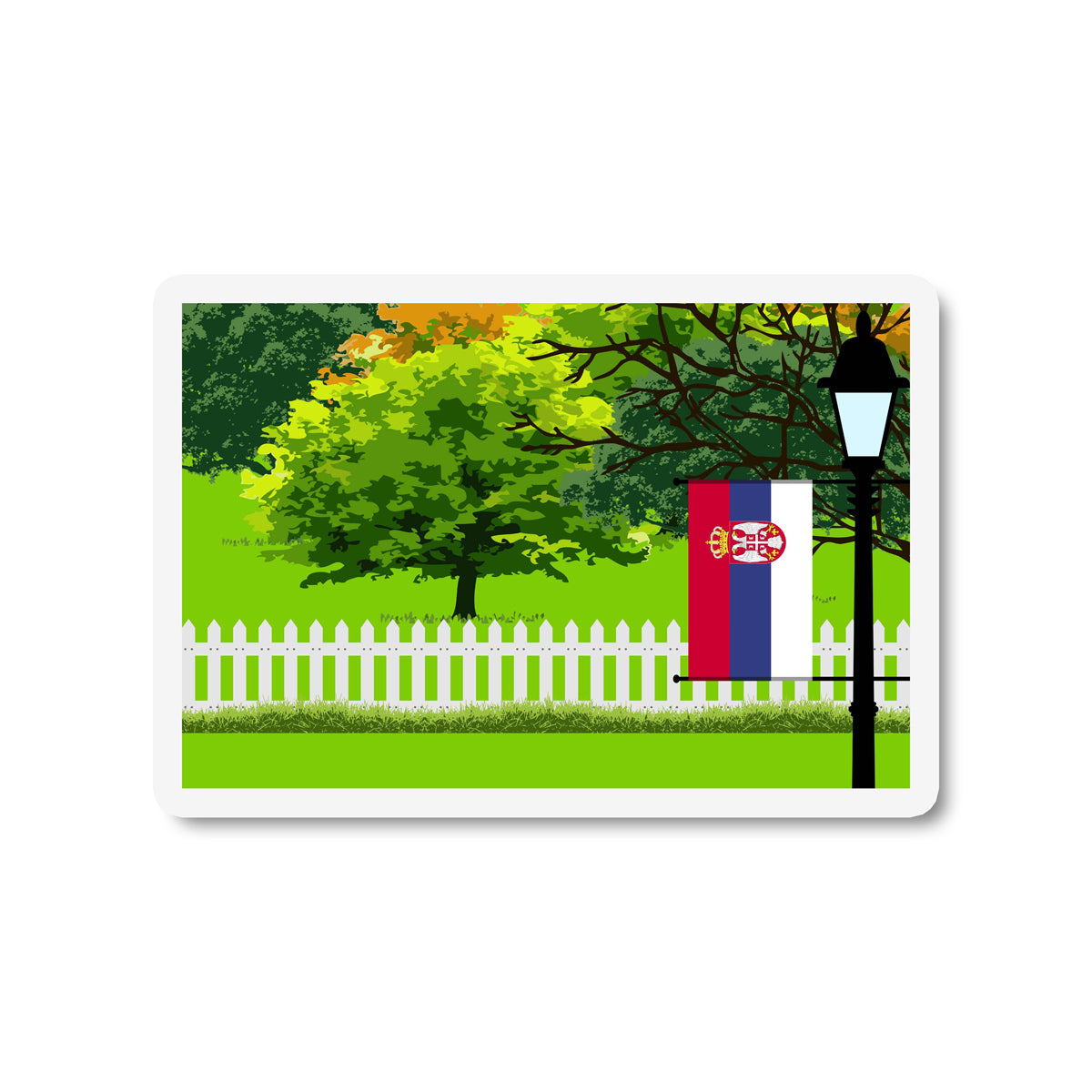 Serbia Flag Trees and Street Lamp Sticker