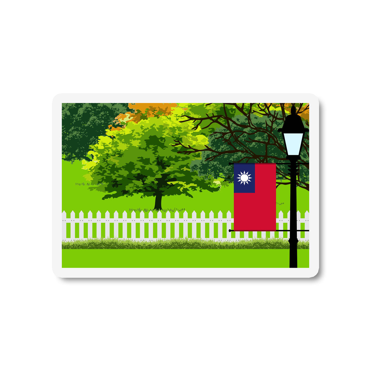 Taiwan Flag Trees and Street Lamp Sticker