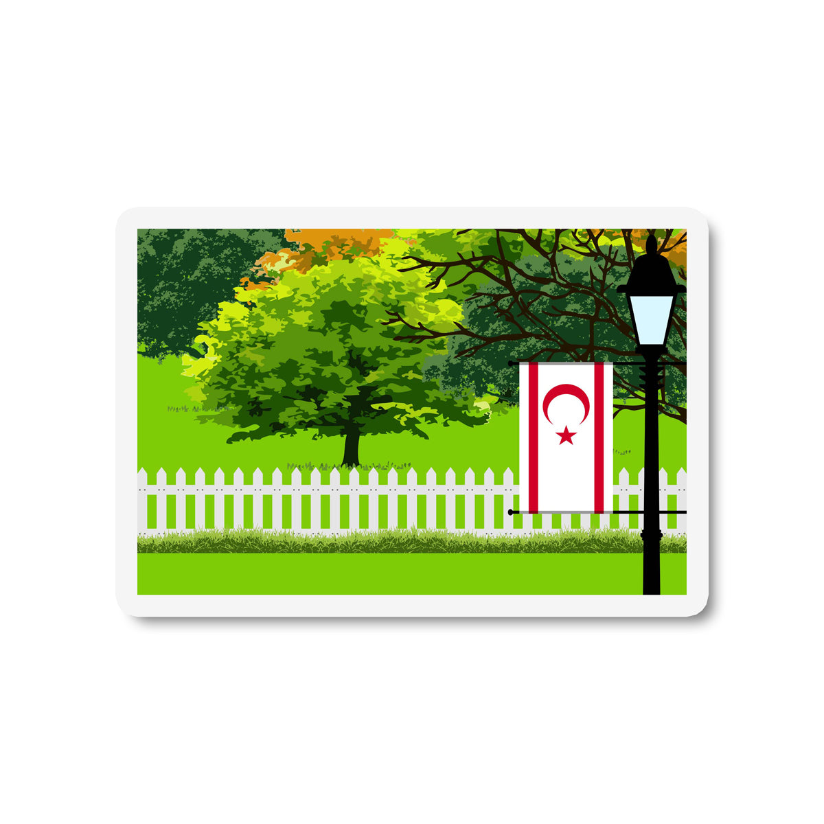 Turkish Republic of Northern Cyprus Flag Trees and Street Lamp Sticker