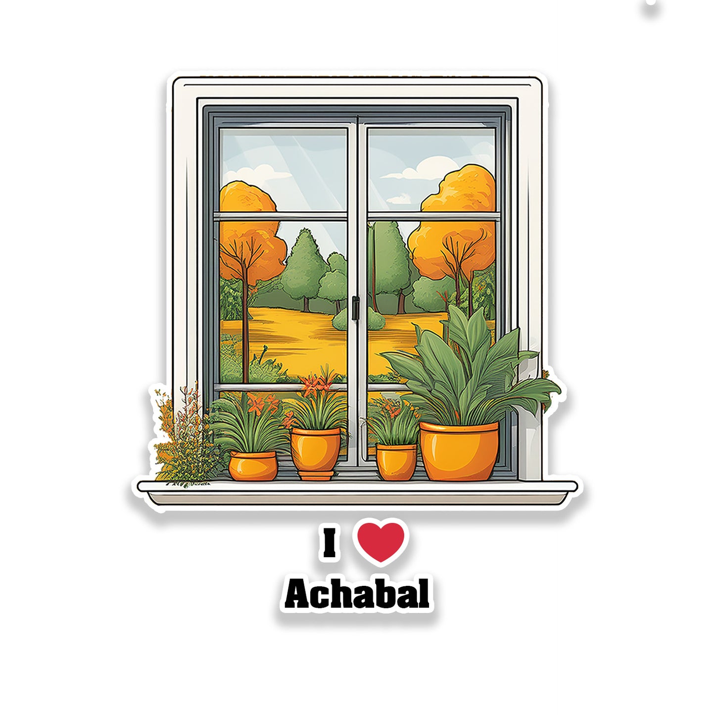 Achabal Window White Plants Pots Sticker