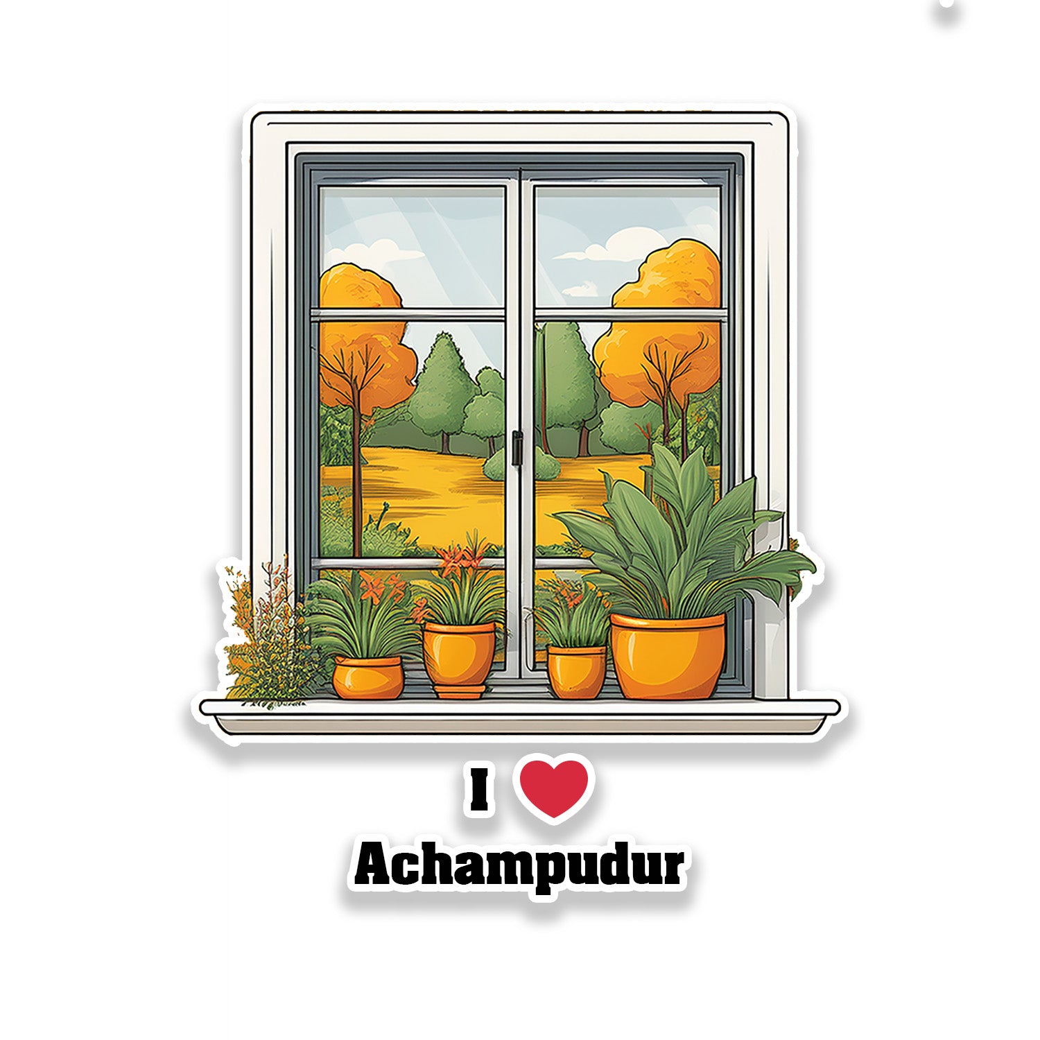 Achampudur Window White Plants Pots Sticker
