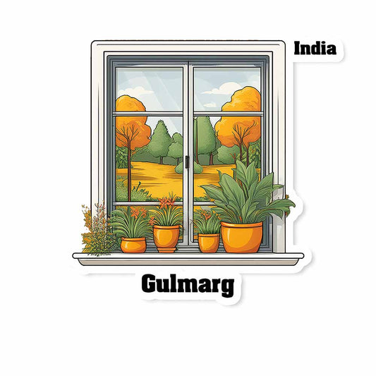 Gulmarg Window White Plants Pots Sticker