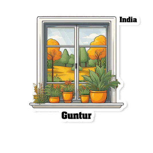 Guntur Window White Plants Pots Sticker