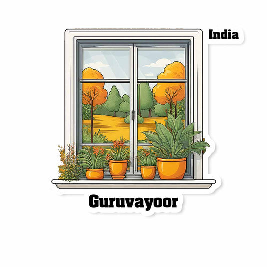 Guruvayoor Window White Plants Pots Sticker