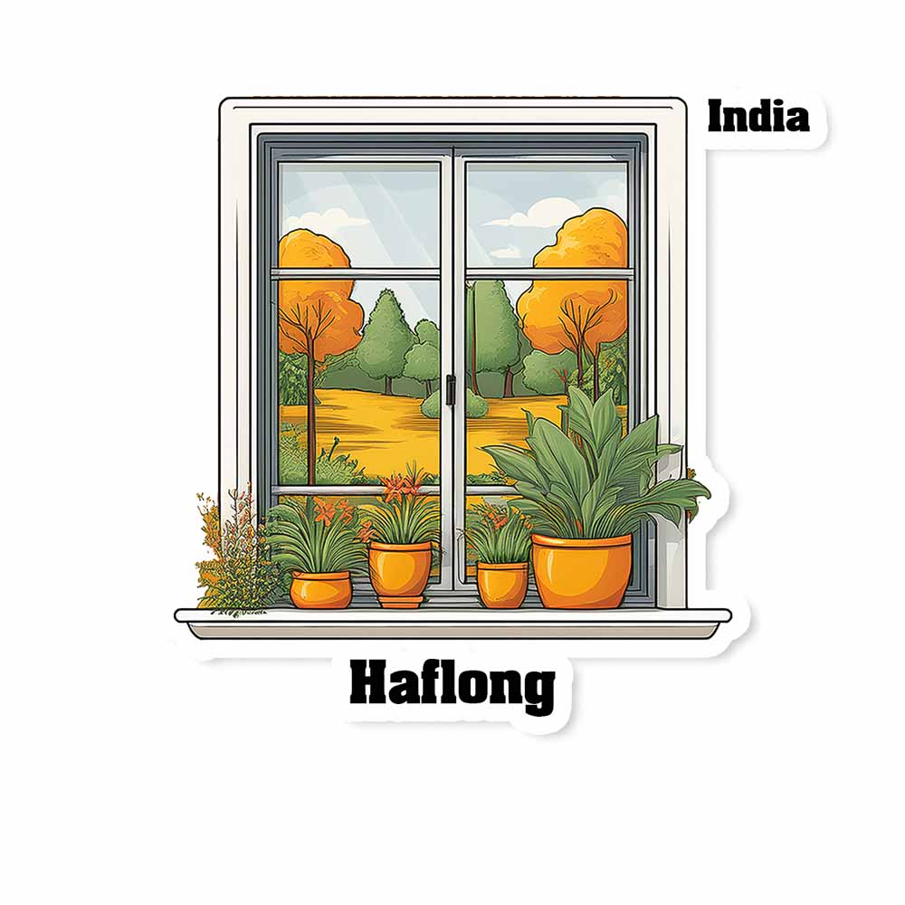 Haflong Window White Plants Pots Sticker
