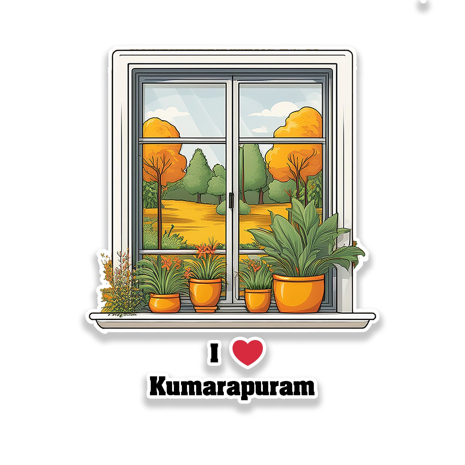 Kumarapuram Window White Plants Pots Sticker