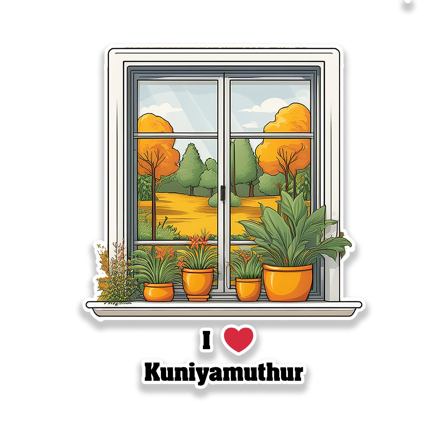 Kuniyamuthur Window White Plants Pots Sticker