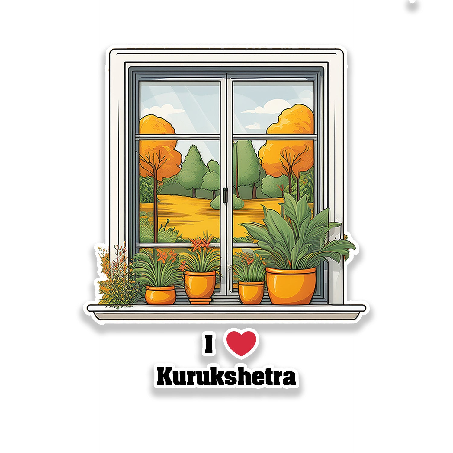 Kurukshetra Window White Plants Pots Sticker