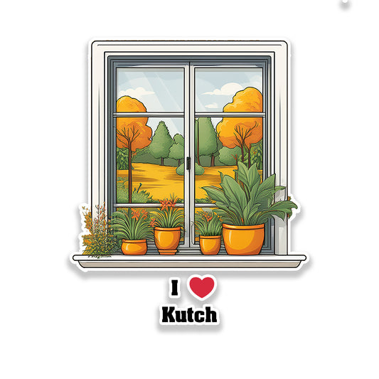 Kutch Window White Plants Pots Sticker
