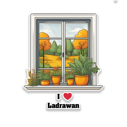 Ladrawan Window White Plants Pots Sticker