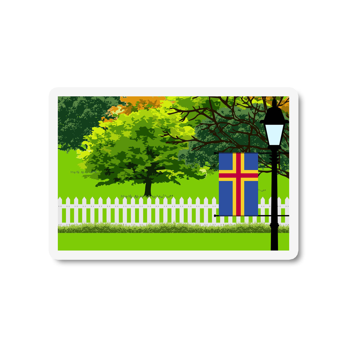 Aland Flag Trees and Street Lamp Sticker