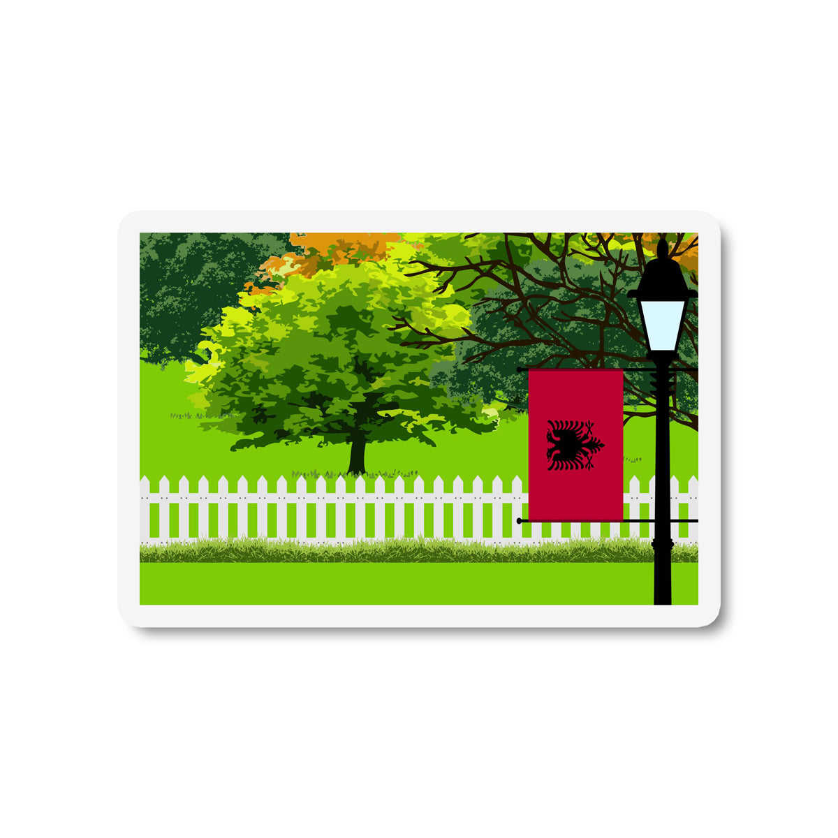 Albania Flag Trees and Street Lamp Sticker