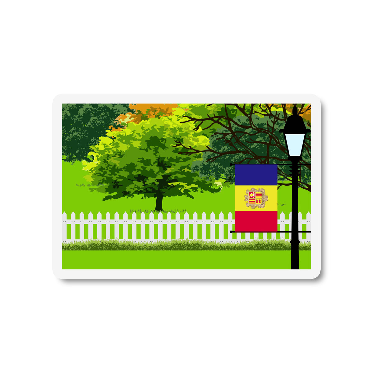 Andorra Flag Trees and Street Lamp Sticker