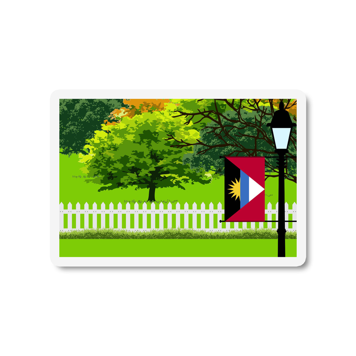 Antigua and Barbuda Flag Trees and Street Lamp Sticker