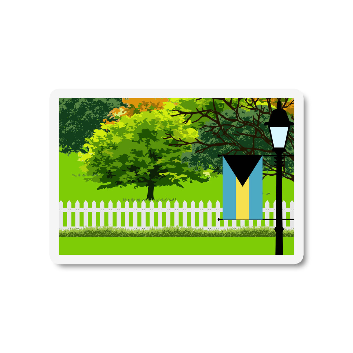 Bahamas Flag Trees and Street Lamp Sticker