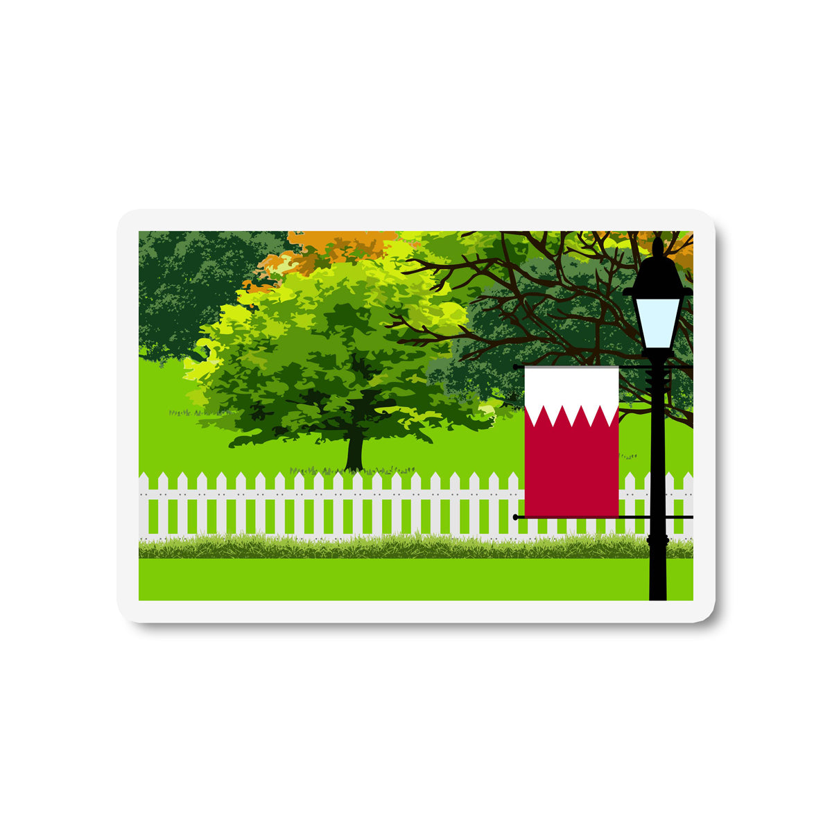 Bahrain Flag Trees and Street Lamp Sticker