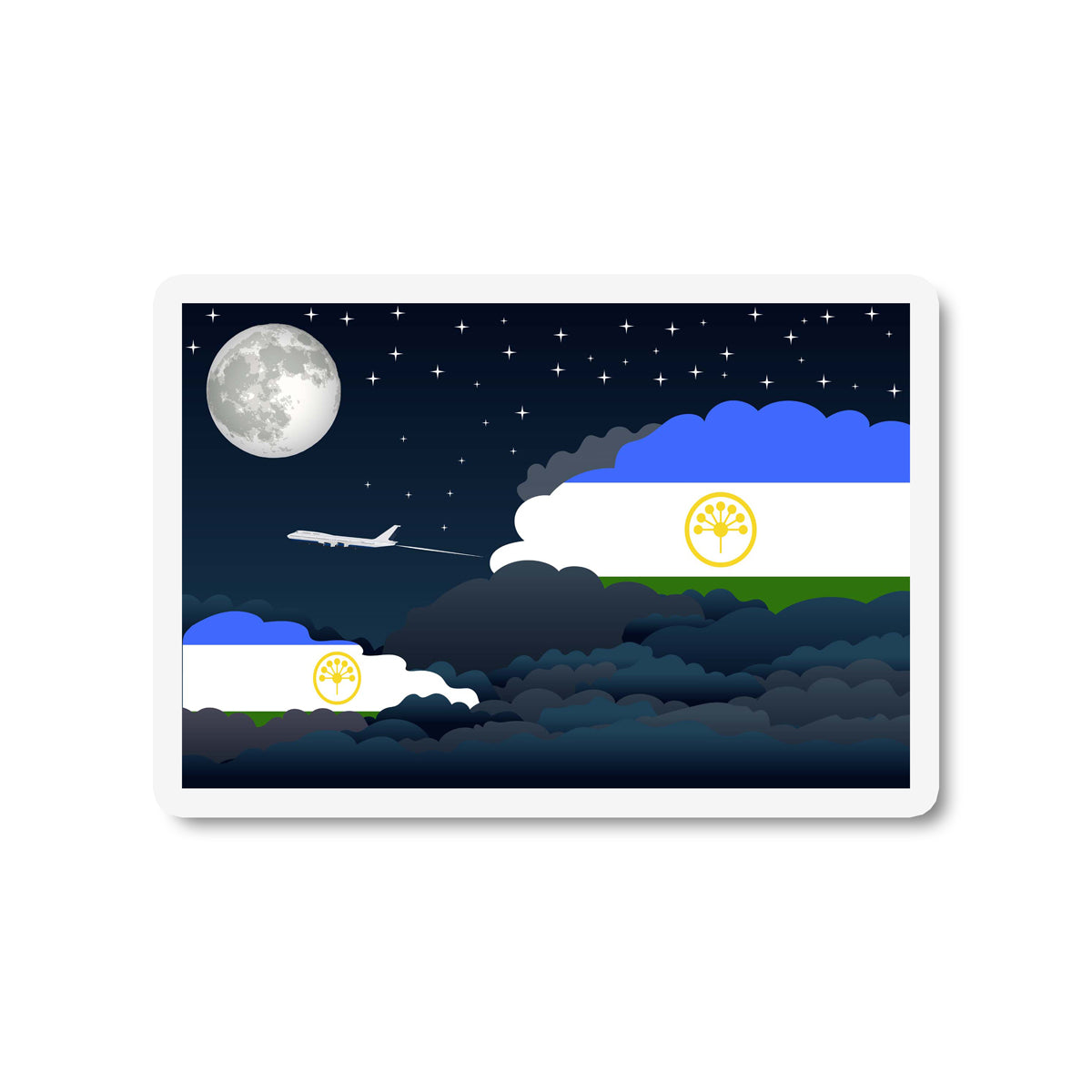 Bashkortostan Flags Night Clouds Sticker