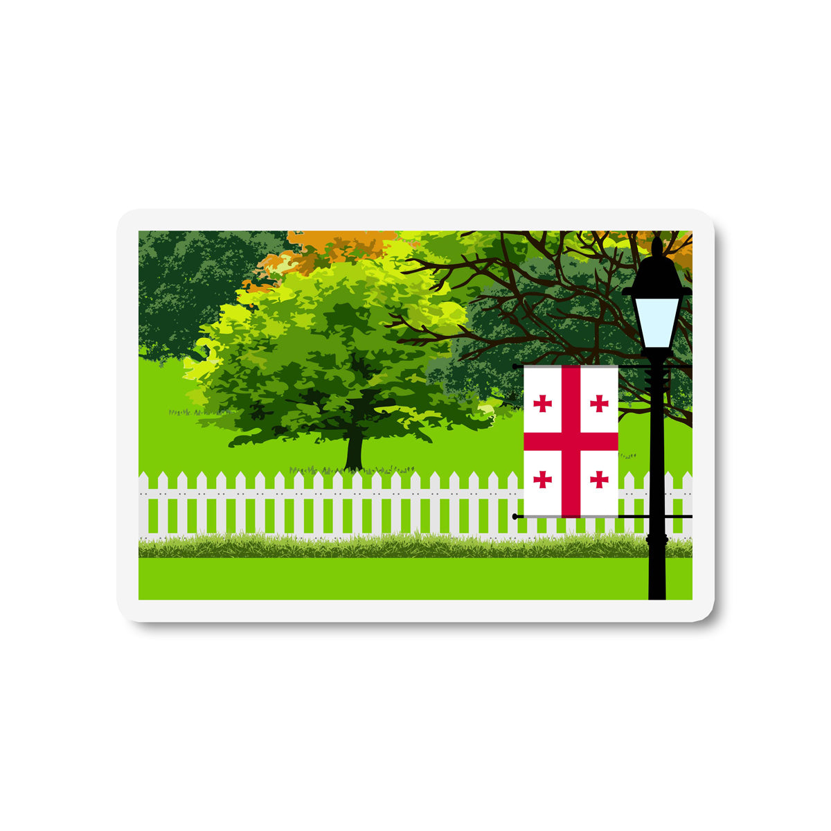 Georgia Flag Trees and Street Lamp Sticker