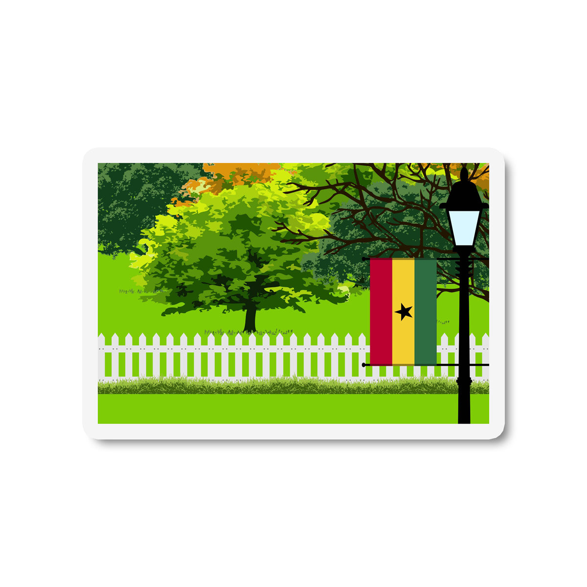 Ghana Flag Trees and Street Lamp Sticker