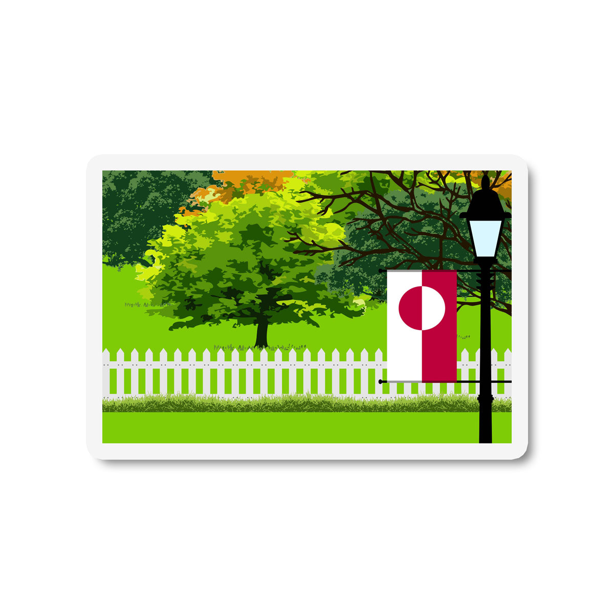 Greenland Flag Trees and Street Lamp Sticker