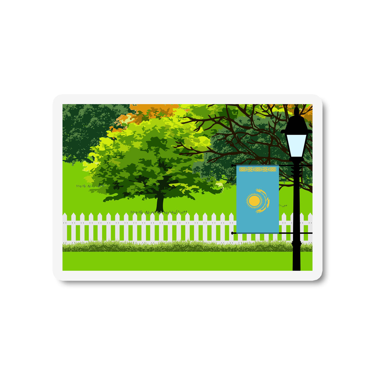 Kazakhstan Flag Trees and Street Lamp Sticker