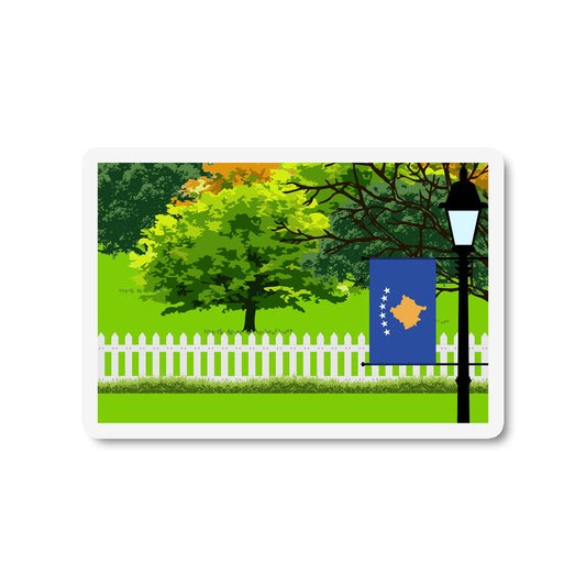 Kosovo Flag Trees and Street Lamp Sticker