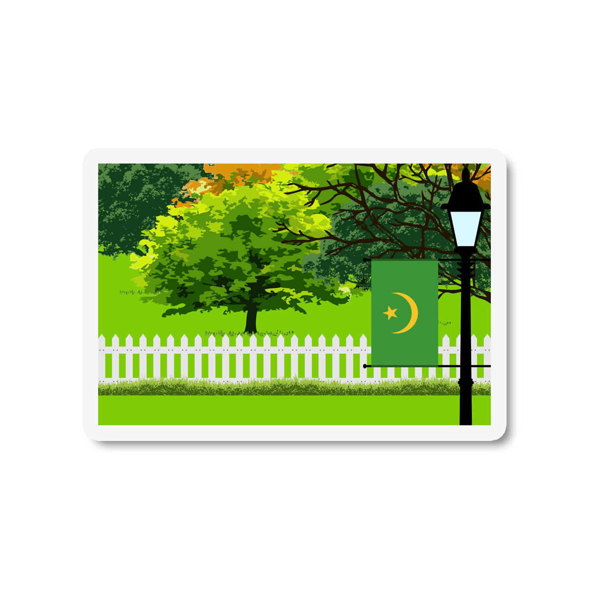 Mauritania Flag Trees and Street Lamp Sticker