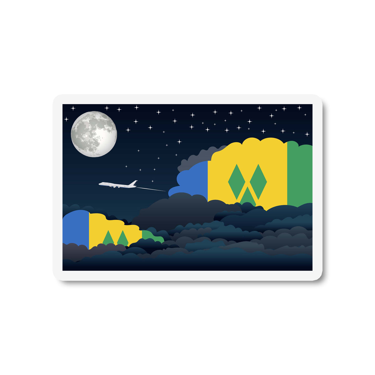 Saint Vincent and the Grenadines Flags Night Clouds Sticker