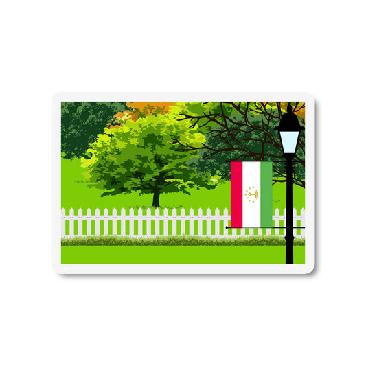 Tajikistan Flag Trees and Street Lamp Sticker