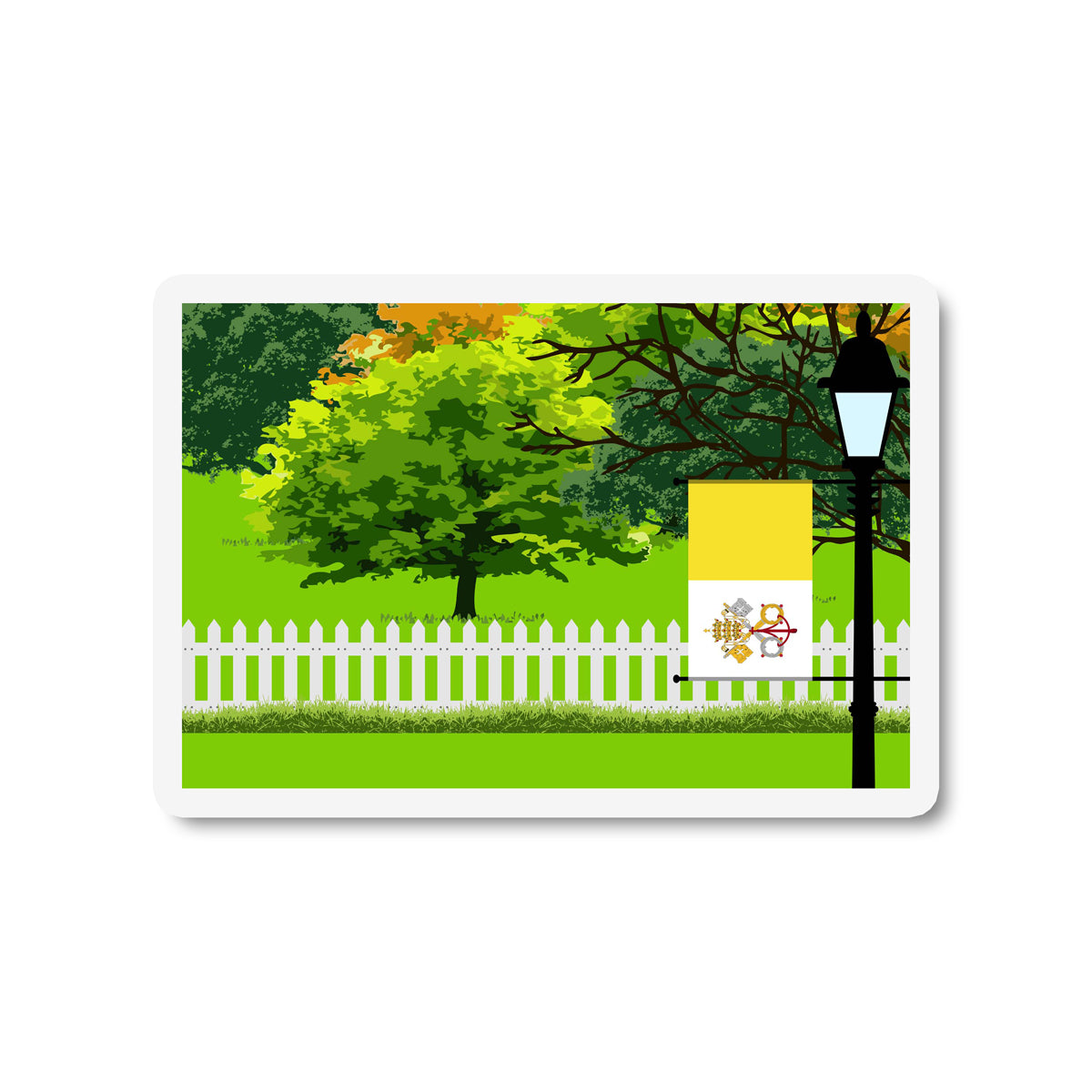 Vatican City Holy See Flag Trees and Street Lamp Sticker