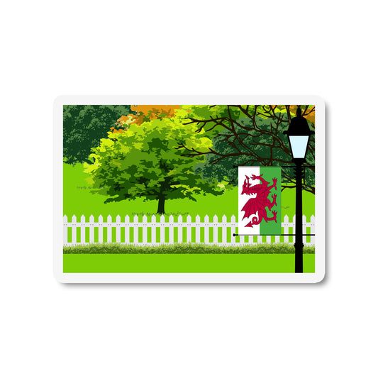 Wales Flag Trees and Street Lamp Sticker