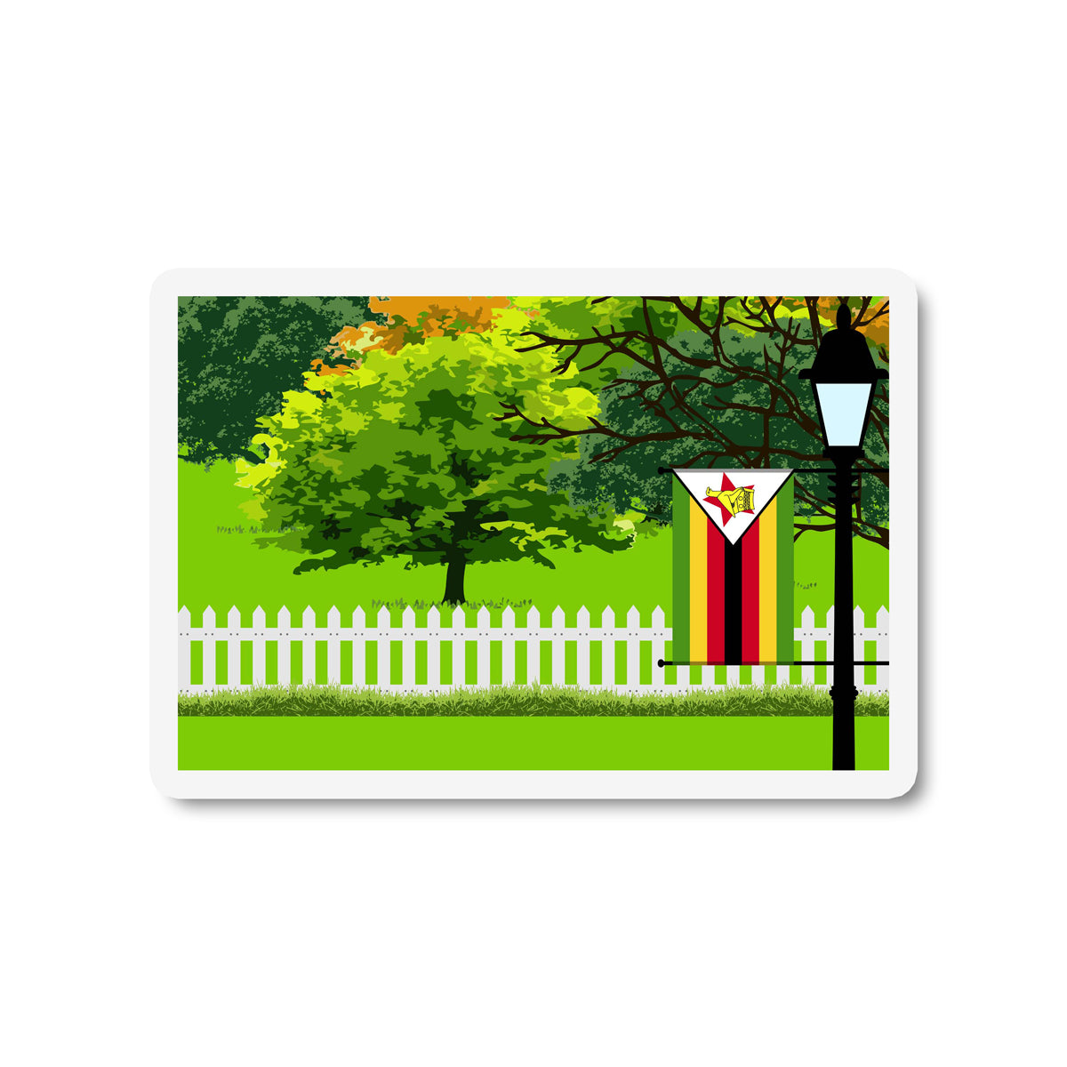 Zimbabwe Flag Trees and Street Lamp Sticker